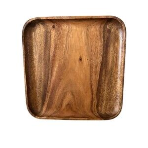 Vintage Handmade Square Teak Wooden Platter Serving Plate or Plate Holder